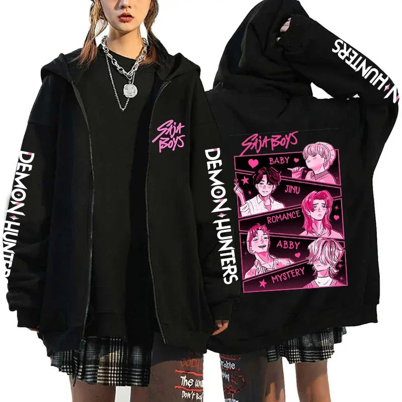 New Kpop Demon Hunters Saja Boys Zipper Hoodies Men Women Casual Personality Hooded Sweatshirt Fall/Winter Fashion Zip Hoodies