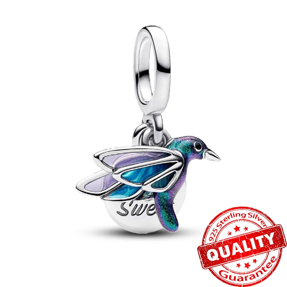 New 925 Sterling Silver Gradient Blue Four-leaf Clover Pink Iris Charm Fit Original Bracelet DIY Jewelry Accessories Beads