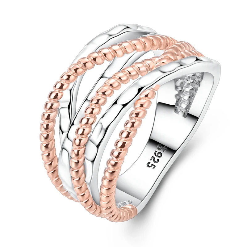 Rings 925 Silver Interwoven Line Rings Zircon Geometric Winding Rings Romantic Engagement Wedding Valentine Fine Jewelry Gift