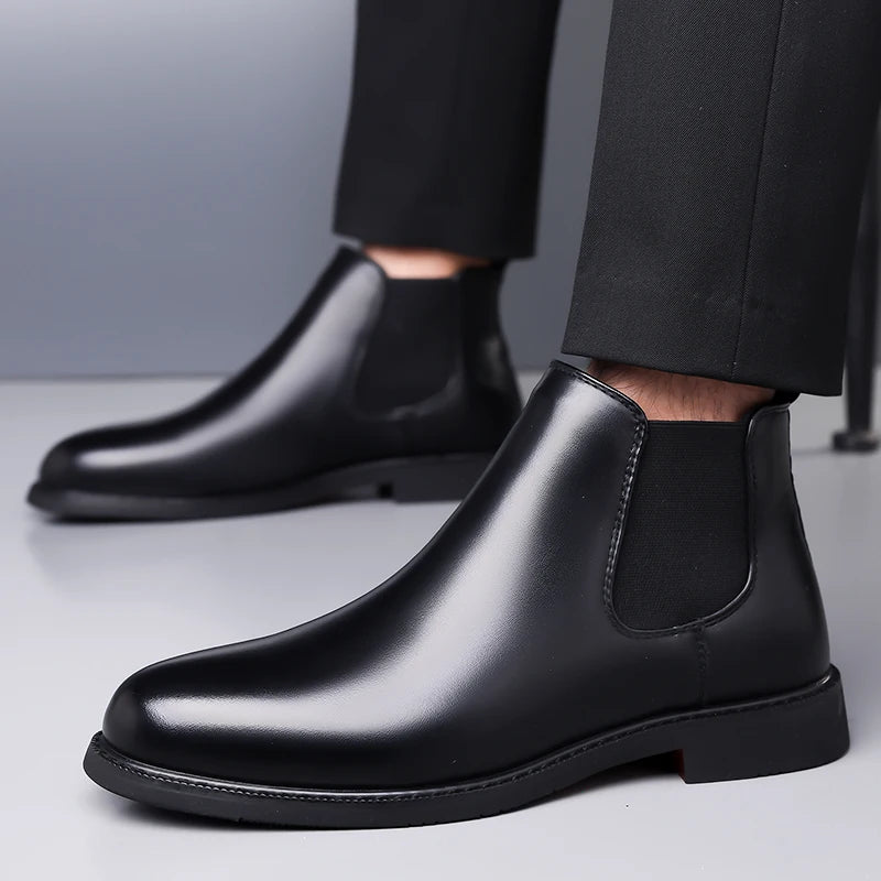 Casual Leather Mens Chelsea Boots Comfortable Male Business Shoes Fashion Men Ankle Boots Classic Outdoor Botas High Top Shoes