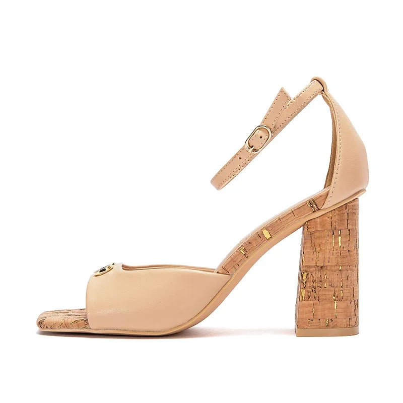 High Heels 2024 Fashion Women's Luxury Design Sandals Metallic Flower Square Toe Fine Heel Party Dress Shoes High Heels