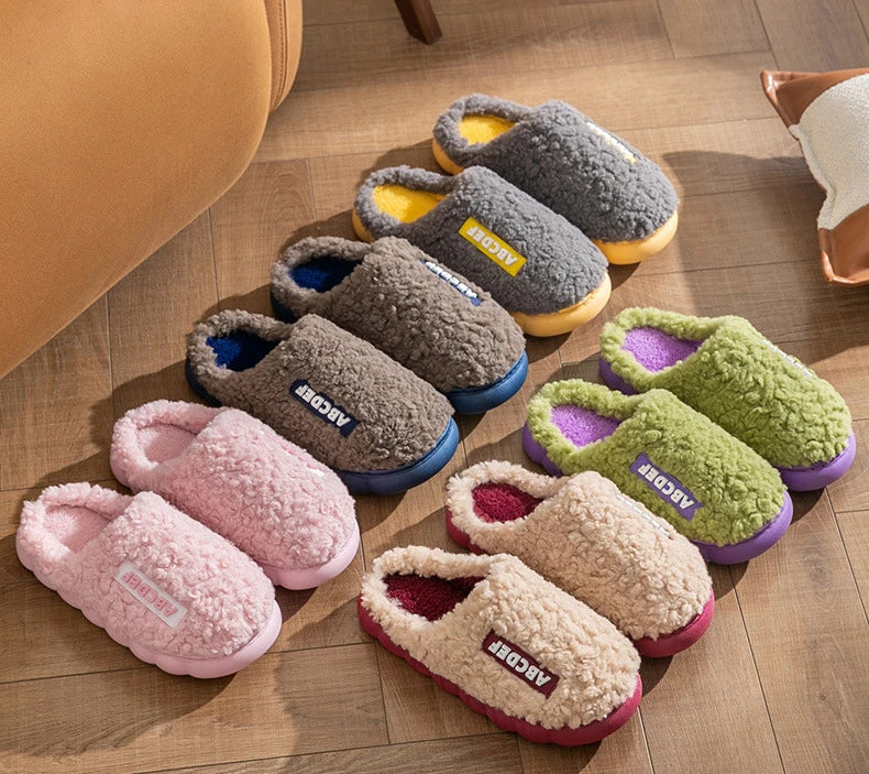 Warm Plush Winter Shoes Men Women Indoor Slippers Letter Anti-slip Soft Fur Couple Home Floor Cotton Slipper House Shoes 2023