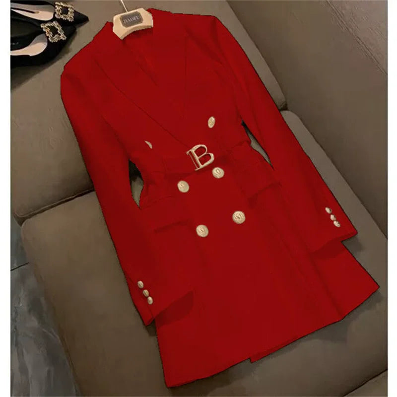 Spring 2025 Women's Long Sve Jaet Dr Coat 4XL High Waist Slim Fit ort Skirt Double Breasted Long Sve Polyest...