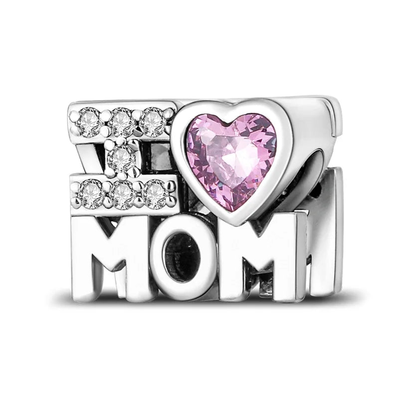 Original 925 Sterling Silver Love Heart Family Charm Beads Pendant Fit Bracelet Charm Women DIY Jewelry Gift