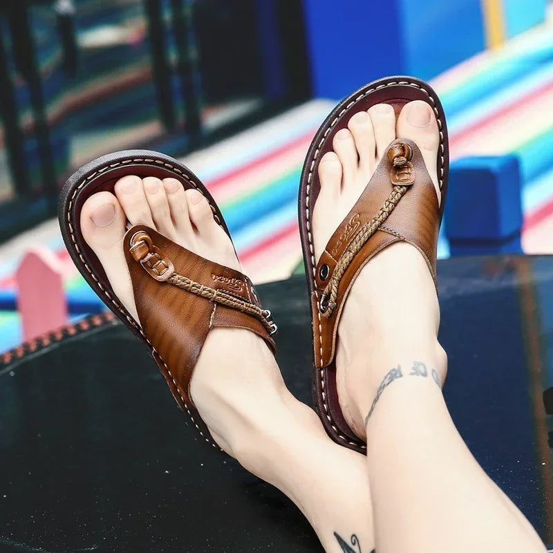 Men Handmade Braided Rope Flip-flops Mixed Colors Low Gang Summer Casual Outdoor Breathable Beach Shoes Non-slip Oxfords Slides