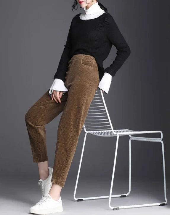 Plush Thick & Thin Casual Pants Corduroy Warm Pants Autumn Winter Leggings Harem Pants Trousers High Waist Women's Брюкиженские