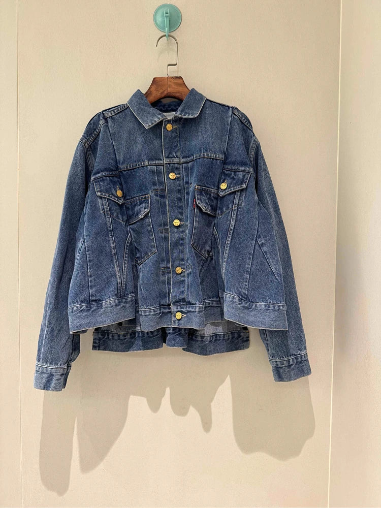 2025fw spring autumn new women's luxury high quality denim jacket female casual cowboy loose coat overcoat 2 color tutu