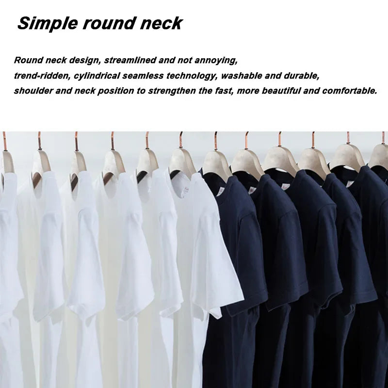 Summer Men's Short Sleeved T-shirt High-Quality Combed Cotton Solid Color Fashion Casual Round Neck Cool Women/Men Tops Loose