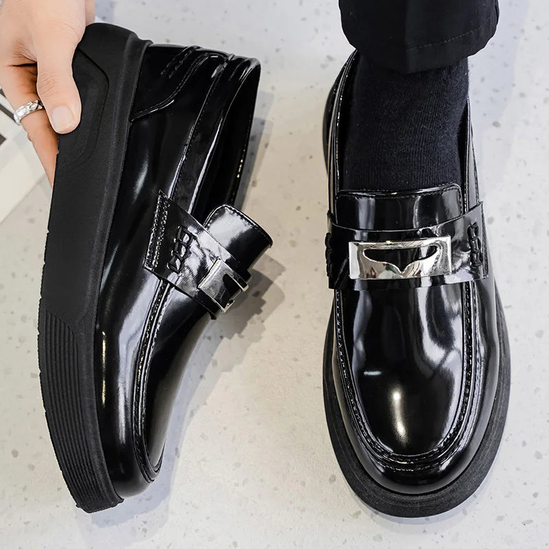 New Leather Men's Slip On Loafers Preppy Thick-soled British Black Breathable Non Slip Daily Fashion Casual Outdoor Sneakers