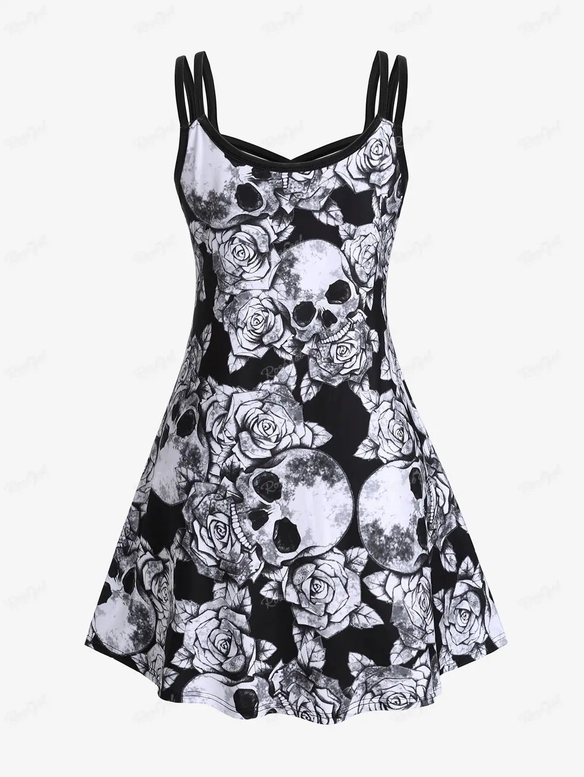 ROSEGAL Halloween 3D Printed Dresses Plus Size Crisscross Skull Print Dress Summer Casual Sleeveless Vestidos 5XL
