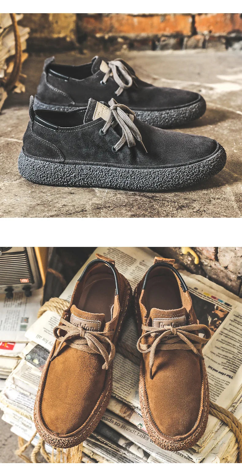 Men's Lace-up Casual Shoes Suede Genuine Leather Men Comfortable Driving Flats Mens Wear-resisting Non-slip Retro Desert Shoes