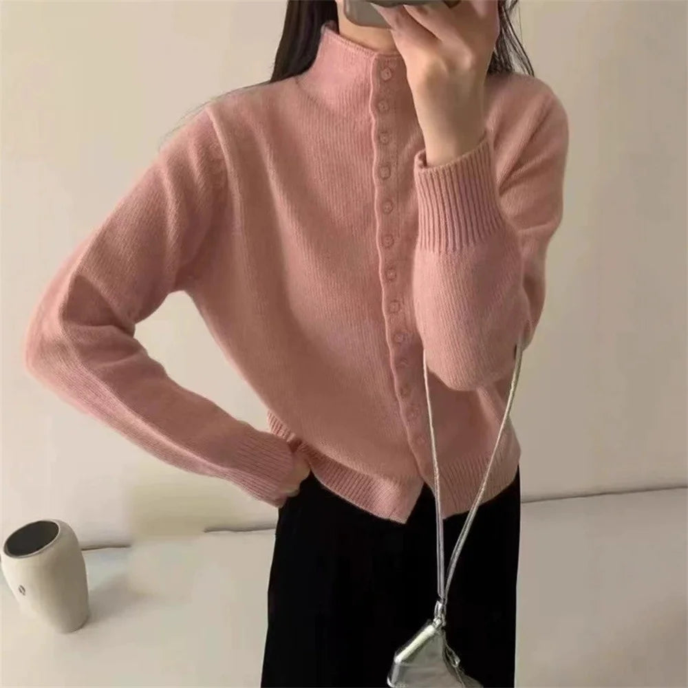 2025 Autumn Winter Korean New Women Double Zipper Hooded Collar Knitting Cardigan Fashion Style Sweater Casual Long Sleeved Tops