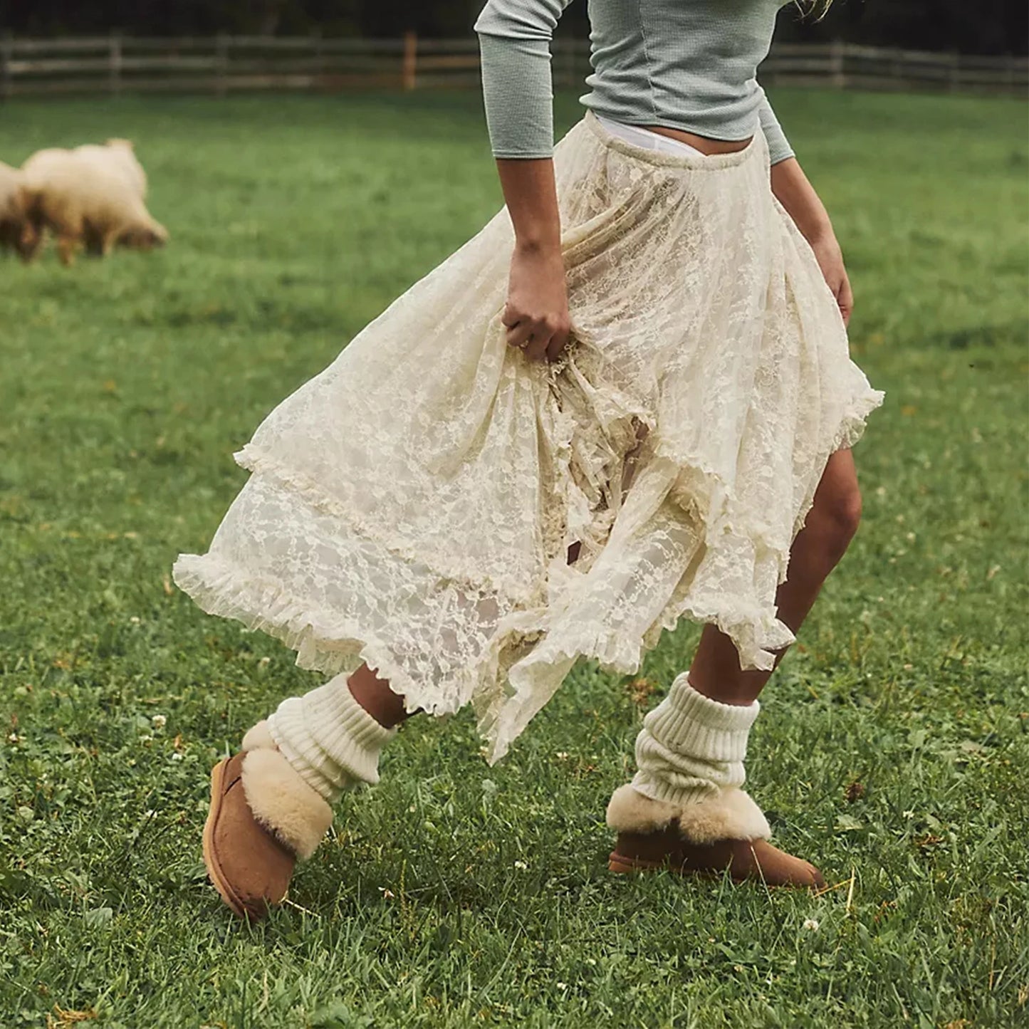 Vintage Lace Flower Women Midi Skirts Elastic High Waist Skirts Spring Summer Chic Irregular Hem Casual Female Skirts