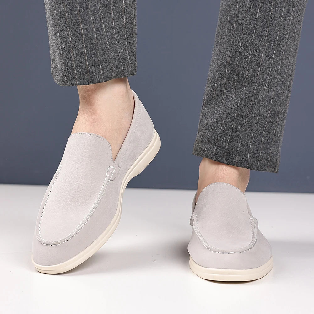 Brand Men's Suede Loafers Soft Leather Slip-On Shoes Comfortable Flat for Men Non-Slip Walking Shoes Casual Wear Business Shoes