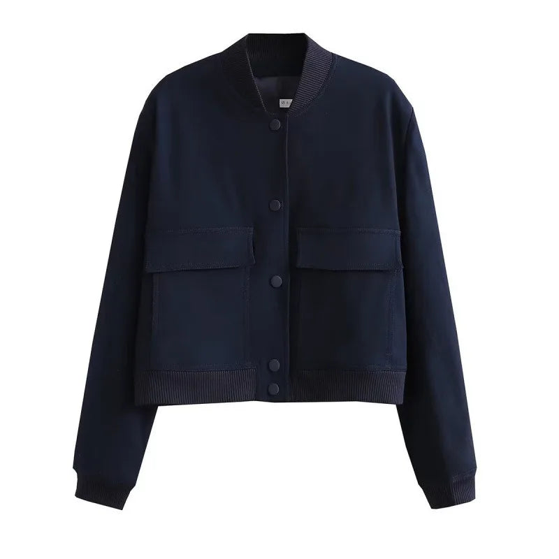 MUJER 2025 Woman Bomber Jacket White Autumn Winter Button Cropped Jackets for Women Fashion Long Sleeve Women Coats Outerwears