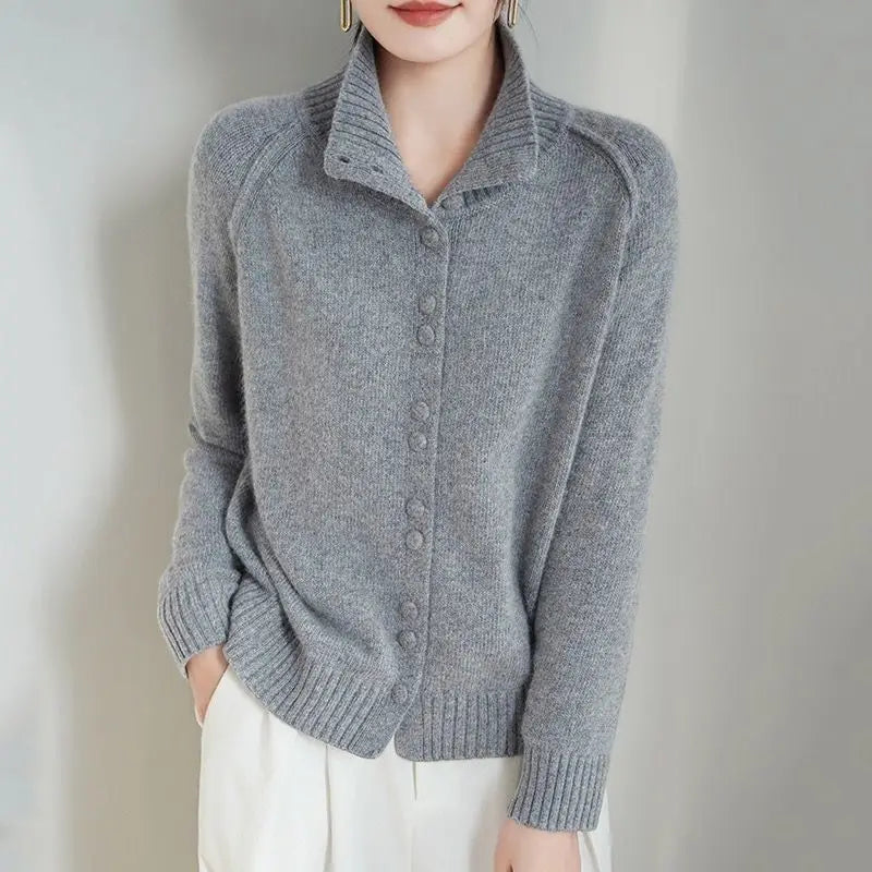 Women's Clothing High Neck 2025 Loose Autumn and Winter New Lazy Retro Wool Knitted Cardigan Jacket Sweater
