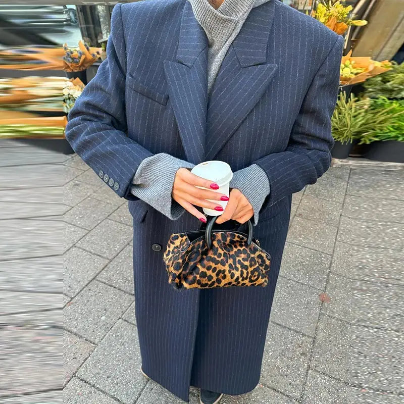 Casual Stripe Long Coat Women's Stylish V-neck Double-breasted Blazer With Shoulder Pad 2025 New Autumn Winter Ladies Outwear