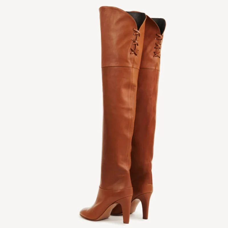 High Quality Solid Color Women's Over-the-knee Boots Pointed Toe High Heel Female Banquet And Runway Long Boots Ladies Shoes