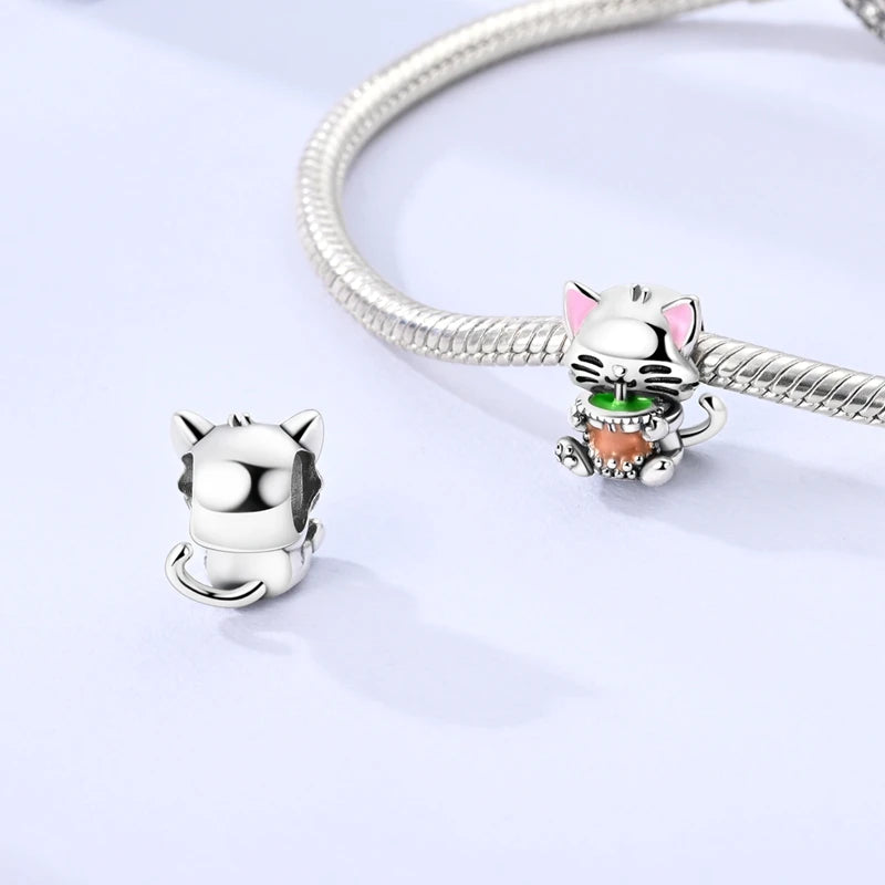 Original 925 Sterling Silver Charms Beads Cute Cat Dog Tiger Koala Animal Charm Pendant For Women Fine DIY Birthday Jewelry Gift