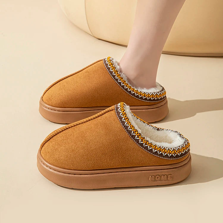 Platform Fluffy Slippers Women House Flats Fashion Plush Winter Designer Shoes Ladies Home Elegant Casual Footwear Large Size