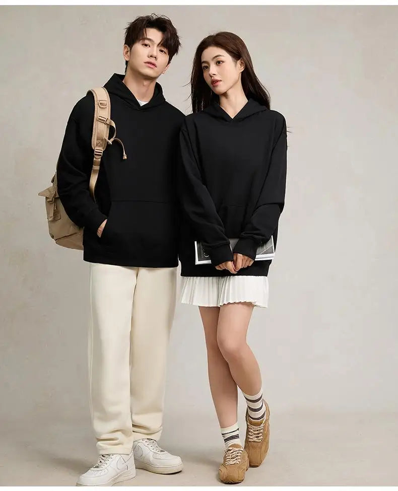 750g Terry Hooded Sweatshirt Autumn Winter Style Drop Shoulder Loose Trendy Pullover Hoodie Casual Solid Color Jacket Unisex