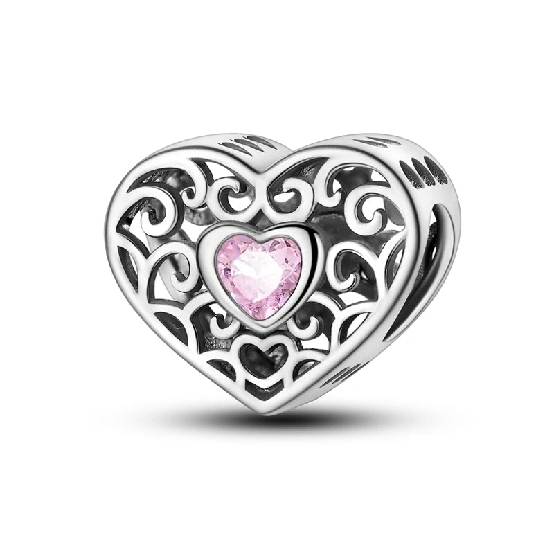 Classic Silver Plated Lotus Guardian Angel Heart-Shaped Zircon Charms Beads Fit Qikaola 925 Original Bracelets DIY Jewelry Gifts