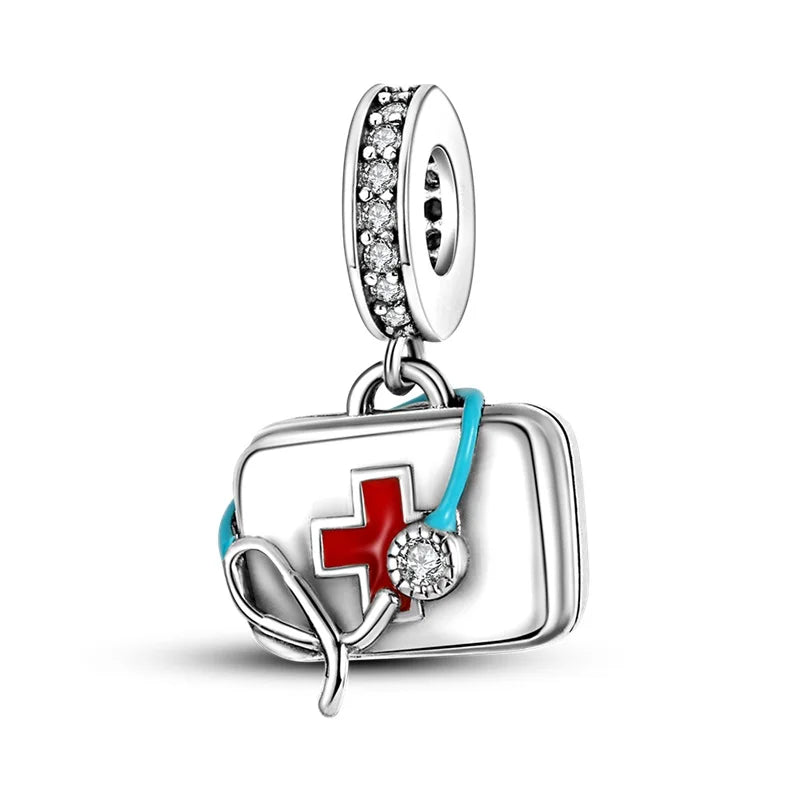 Original 925 Sterling Silver Medicine Cabinet Stethoscope Charms Pendant Beads Fit S925 Bracelet Fine DIY Jewelry Making