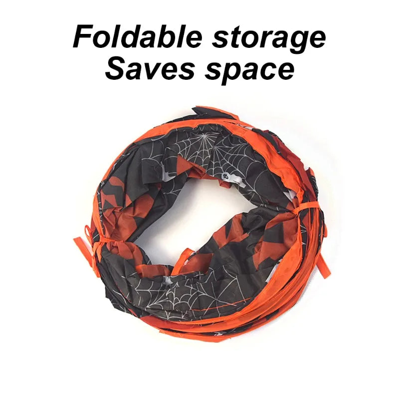 S/T Shape Halloween Print Pet Cat Tunnel Collapsible Hole Indoor Outdoor Tube Kitty Tunnel Cat Toy Space-Saving Cat Training Toy