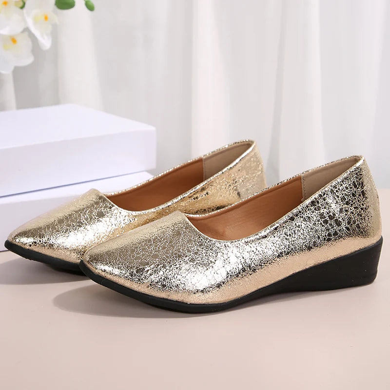 Fashion Wedges Gold Loafers Women Spring Autumn Plus Size Slip On Casual Shoes Woman Comfortable Non Slip Soft Sole Flats Ladies