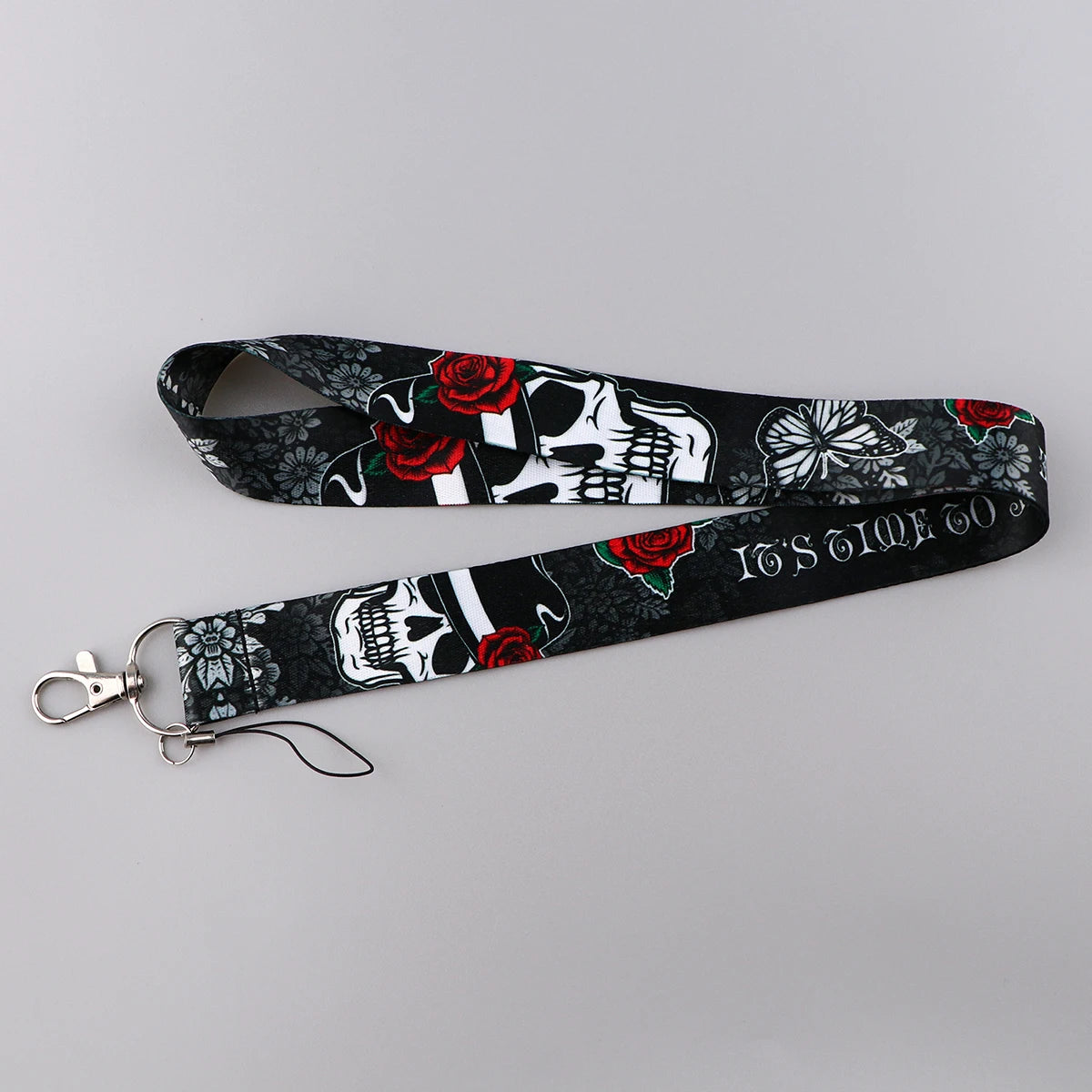 Halloween Skull Rose Punk Gothic Lanyard Card Holder Neck Strap for Key ID Card Phone Straps Badge Holder DIY Hanging Rope