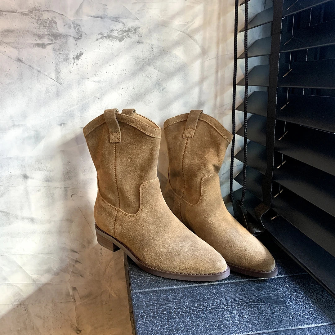 Genuine Leather Western Cowboy Boots Women's Boots arp Toe Chunky Heel Autumn Winter Knight Sle Faion Boots