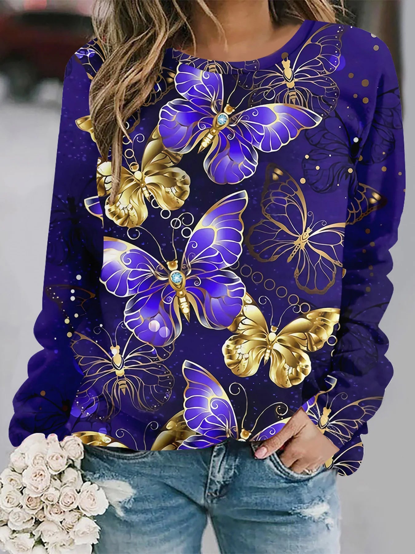 2025 Autumn and winter new fashion round neck long sleeve printed elegant casual loose hoodie
