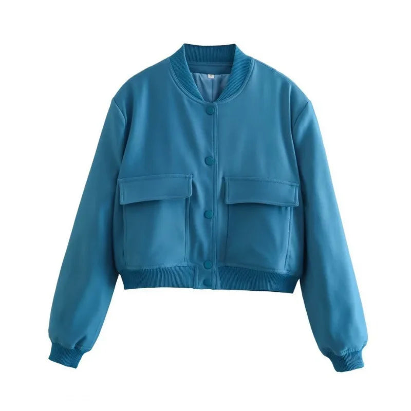 MUJER 2025 Woman Bomber Jacket White Autumn Winter Button Cropped Jackets for Women Fashion Long Sleeve Women Coats Outerwears