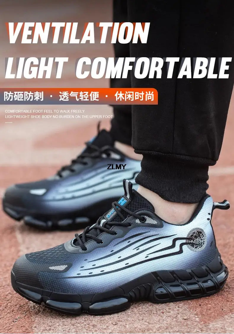Men Air Cushion Sport Safety Shoes Fashion Steel Toe Sneakers Anti-smash Anti-puncture Protective Shoes Man Safety Work Boots