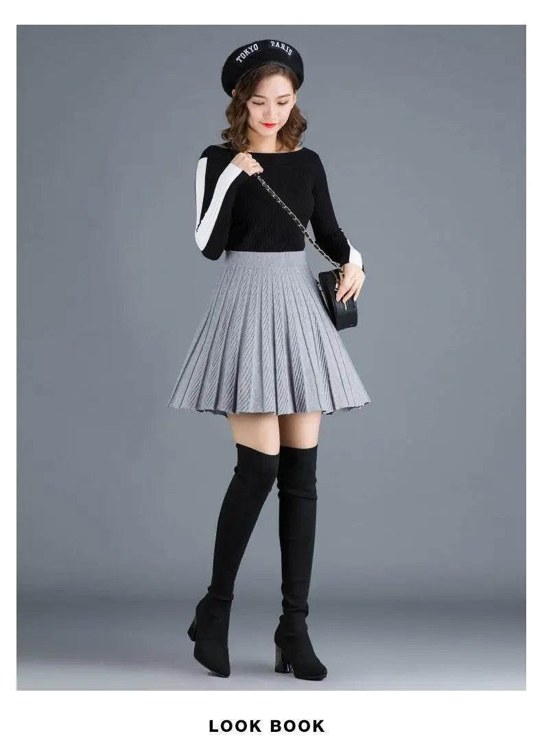 Spring Fashion Korean New Student A-line Half Skirt Women Solid Elastic High Waist Shirring Design Versatile Pleated Half Skirts