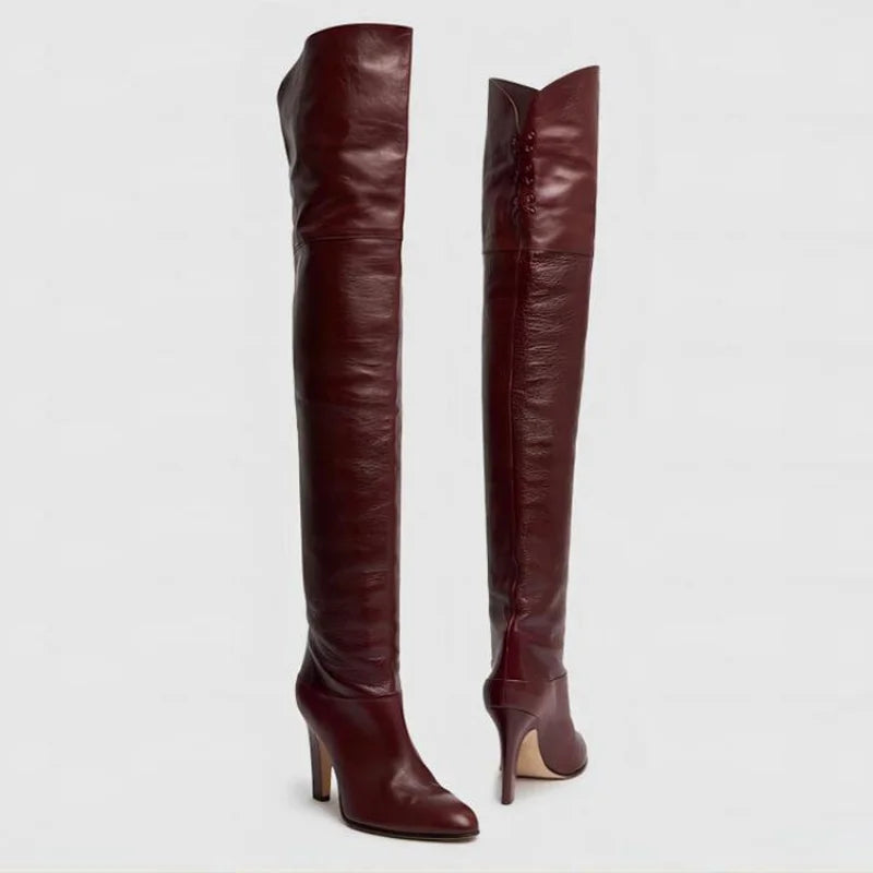 High Quality Solid Color Women's Over-the-knee Boots Pointed Toe High Heel Female Banquet And Runway Long Boots Ladies Shoes