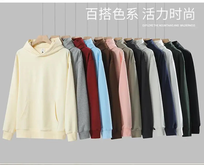 750g Terry Hooded Sweatshirt Autumn Winter Style Drop Shoulder Loose Trendy Pullover Hoodie Casual Solid Color Jacket Unisex