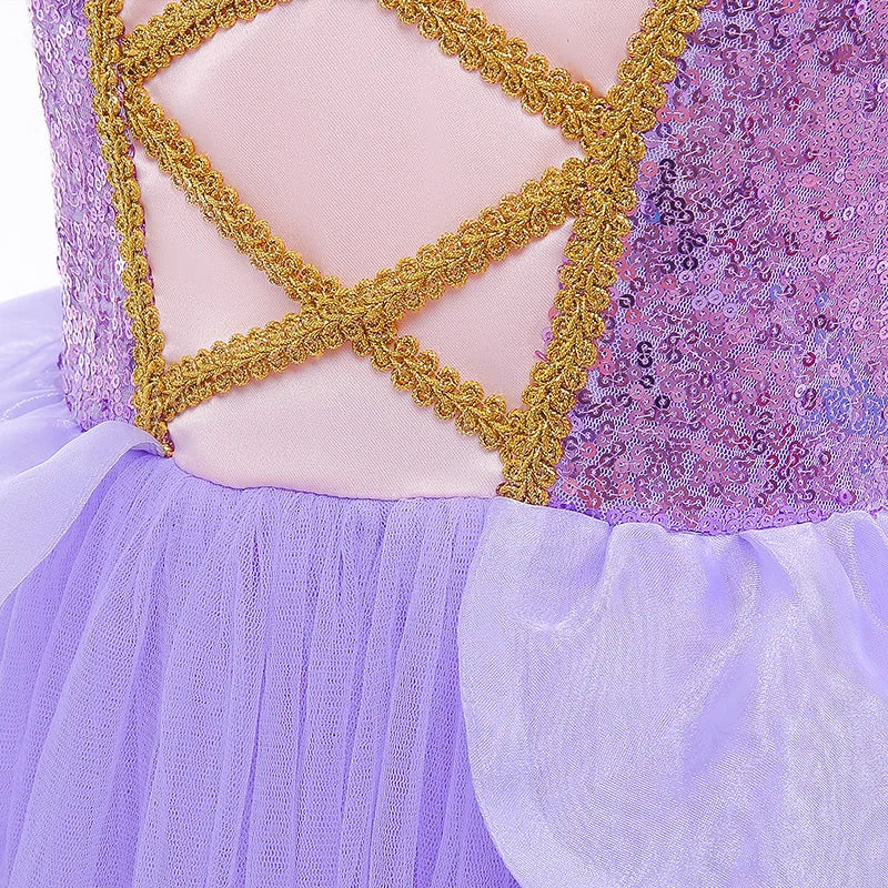 Girls Princess Costume Purple Rapunzel LED Light Up 2PCS Dress Fancy Birthday Carnival Party Elegant Children Clothing Halloween