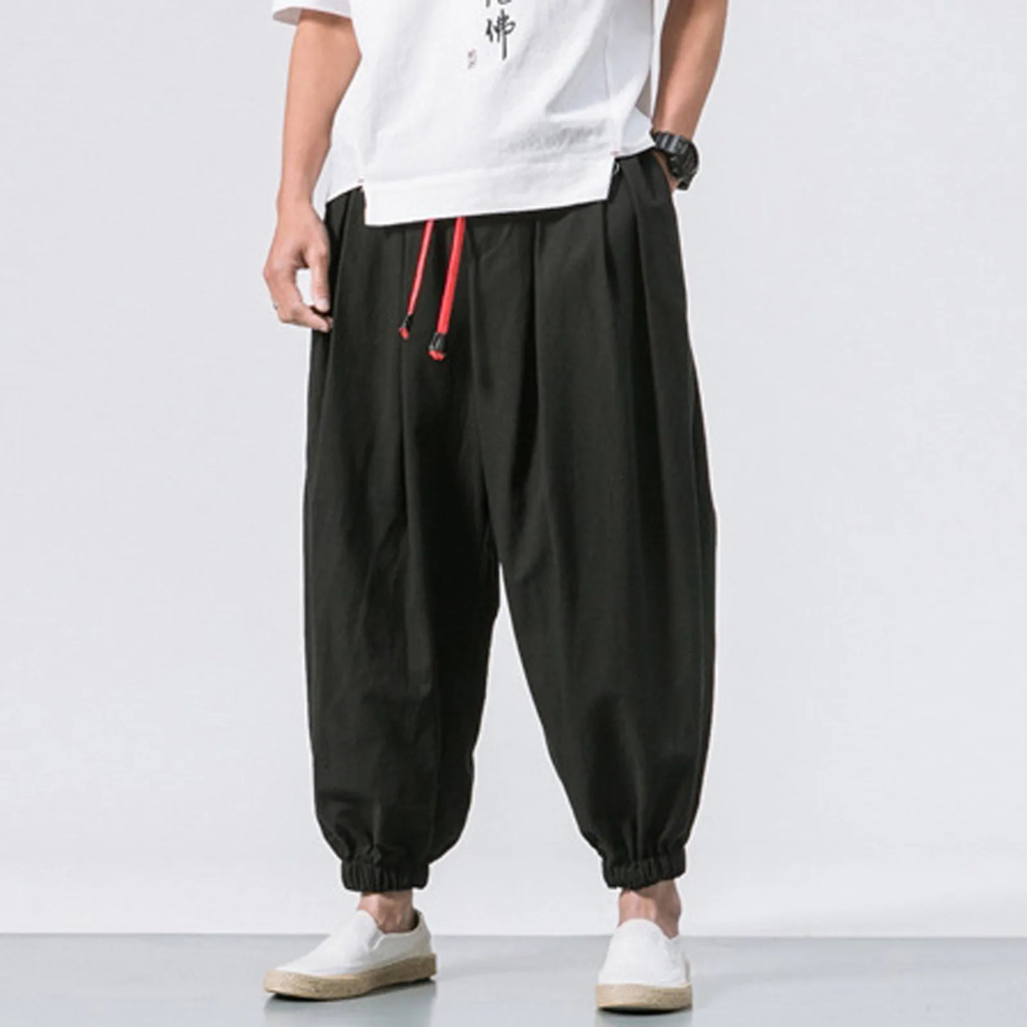 New Oversize Men Loose Harem Pants Autumn Chinese Linen Overweight Sweatpants High Quality Casual Brand Trousers Male