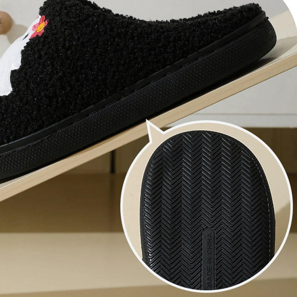 Halloween Ghost Plush Slippers Closed Toe Slippers Anti Slip Warm Slip-on House Shoes Soft Furry Slipper for Men Women