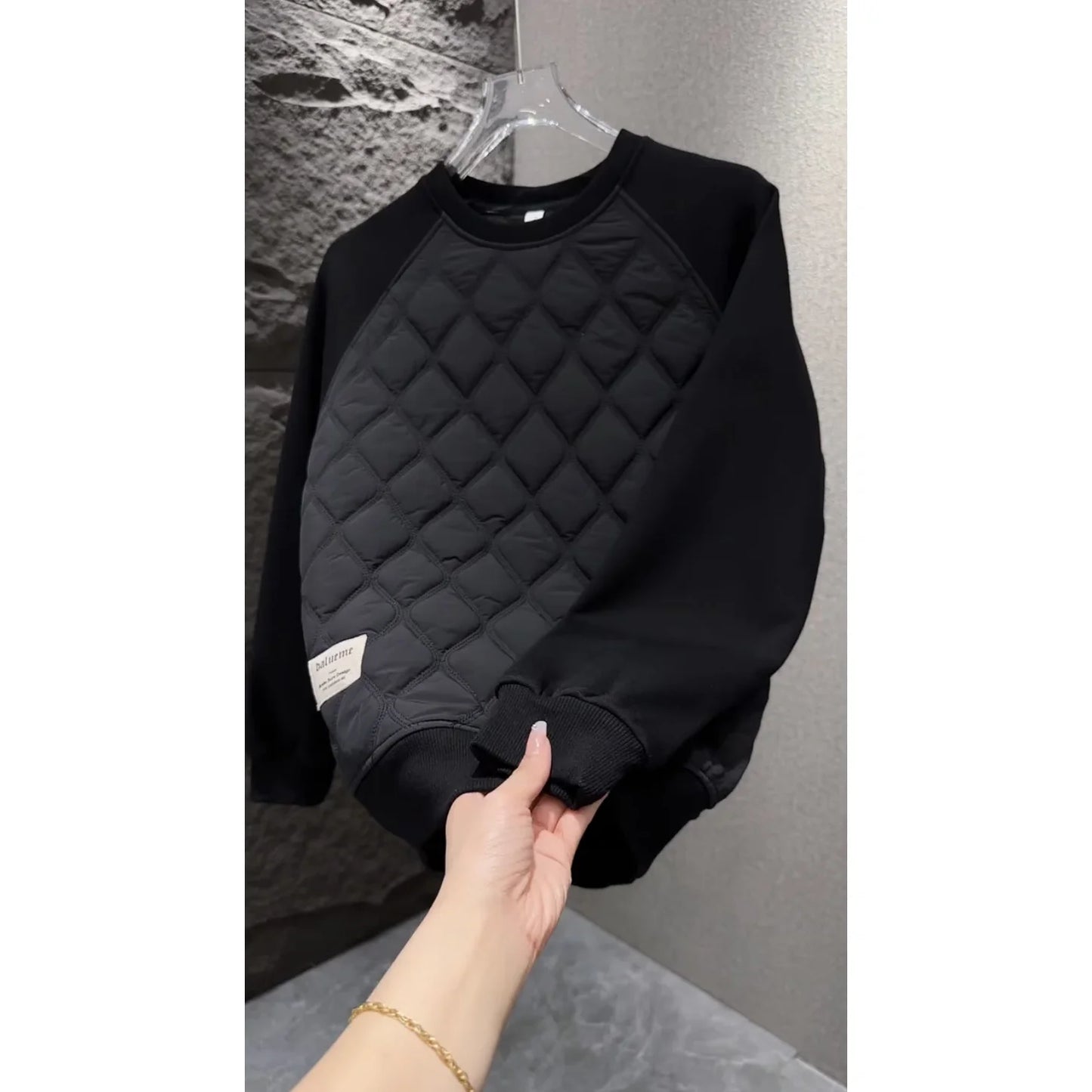 New Autumn and Winter Fashion Trend Diamond Grid Warm Base Cover Round Neck Top Men's Simple Hoodie Fashion Casual Top