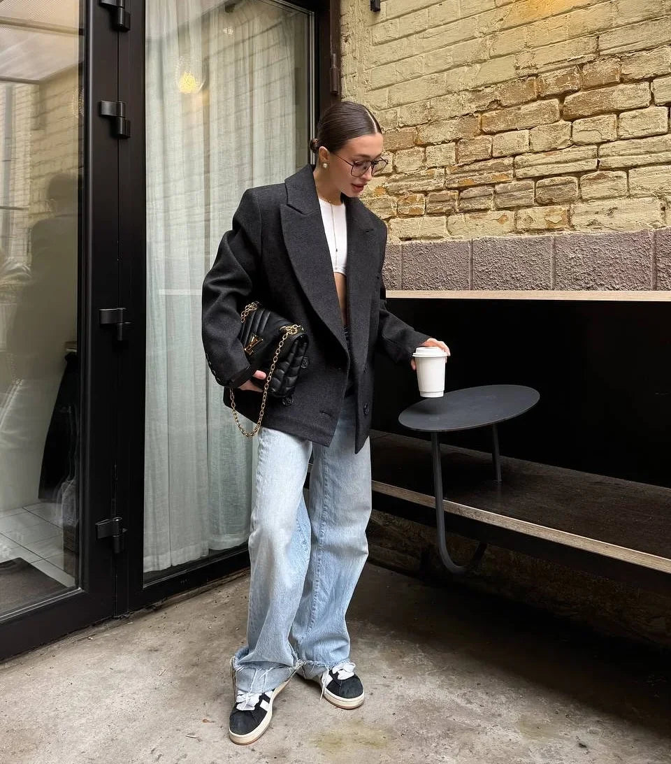 Oversized Wool Jackets Women Casual Cropped Coat Autumn 2025 Solid Color Long Sleeve Double Faced Lady Street Blazer Outerwears