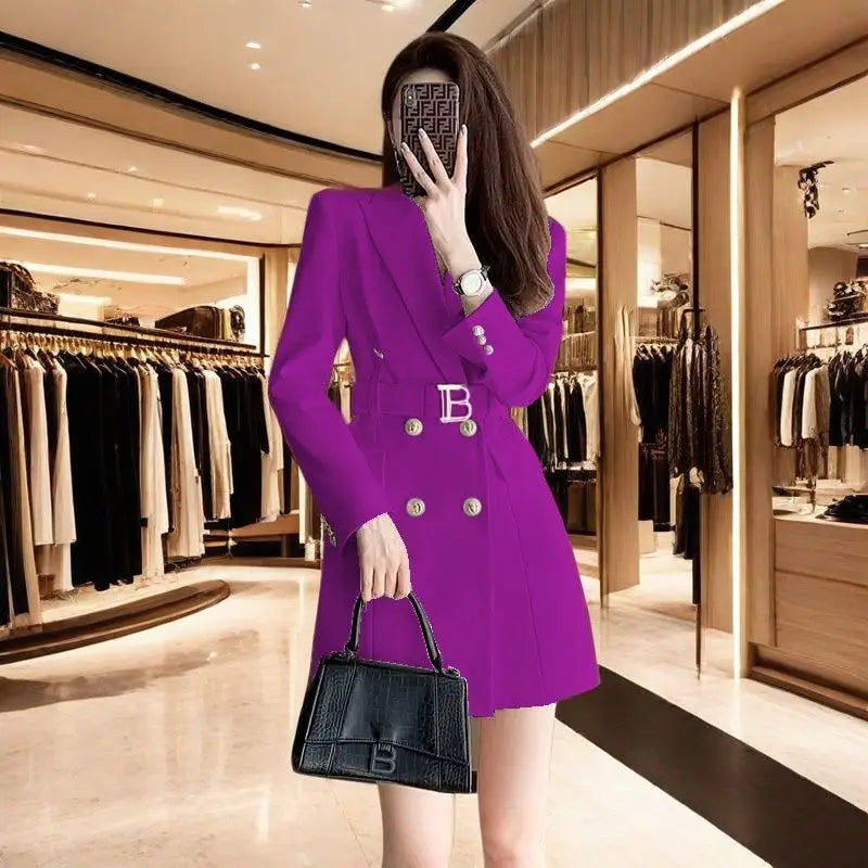 2025 New Spring Autumn Chic Casual Outwear Jacket Outwear Women's Belt Medium Long Double Row Long Sleeve Professional Suit Tops