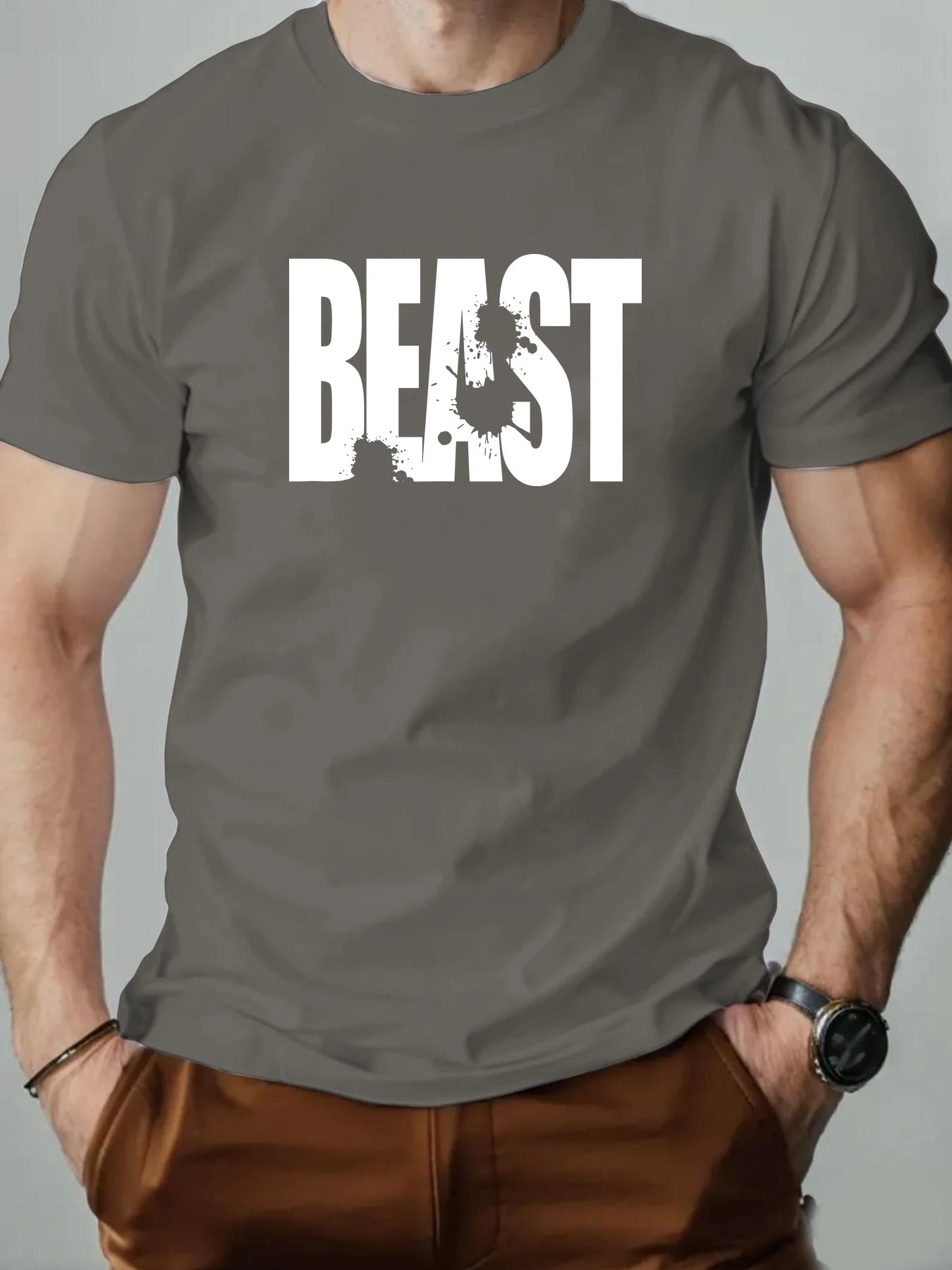 Men's 100% Cotton T-shirt BEAST Print Short Sleeve Top Casual Comfortable Breathable Summer Tee for Men 2025 New Fashion