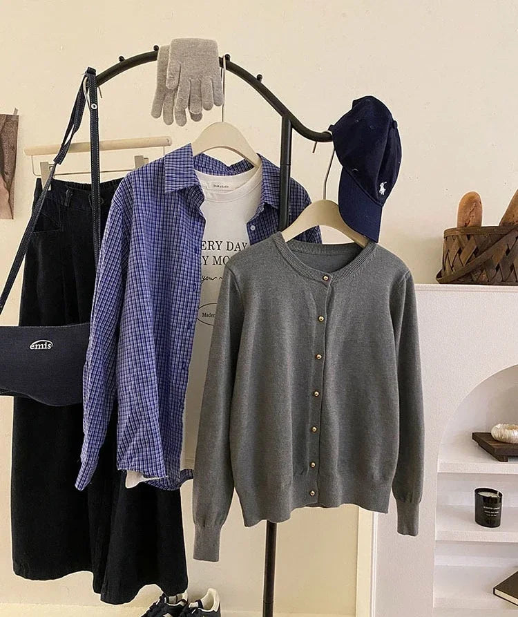 AOSSVIAO 2025 Autumn Winter Cardigan Women's Tops Retro Single Breasted Female Casual Solid Long Sleeve Knitted Sweater