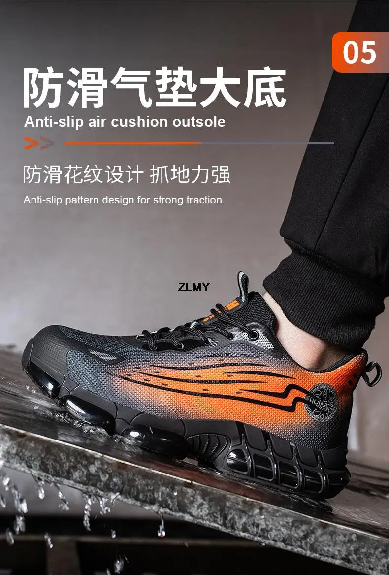 Men Air Cushion Sport Safety Shoes Fashion Steel Toe Sneakers Anti-smash Anti-puncture Protective Shoes Man Safety Work Boots