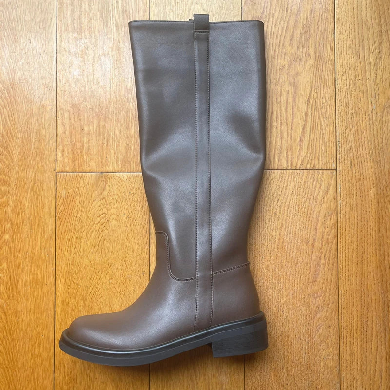 INS ZA Plus Size 34-43 New Fashion Full Genuine Leather Boots Women Slip On Knee High Boots Autumn Winter Straight Knight Botas