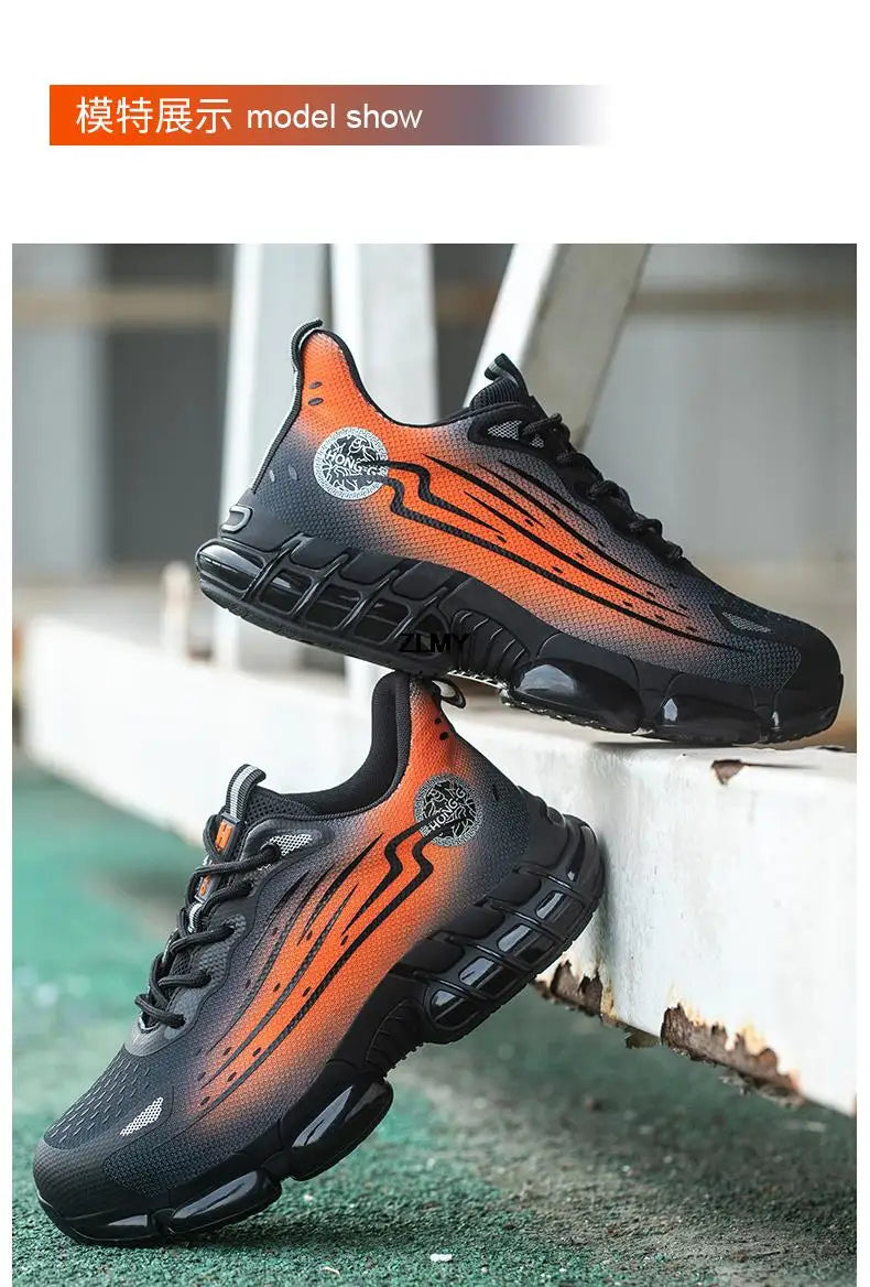 Men Air Cushion Sport Safety Shoes Fashion Steel Toe Sneakers Anti-smash Anti-puncture Protective Shoes Man Safety Work Boots