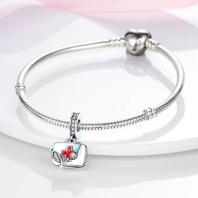 Original 925 Sterling Silver Medicine Cabinet Stethoscope Charms Pendant Beads Fit S925 Bracelet Fine DIY Jewelry Making