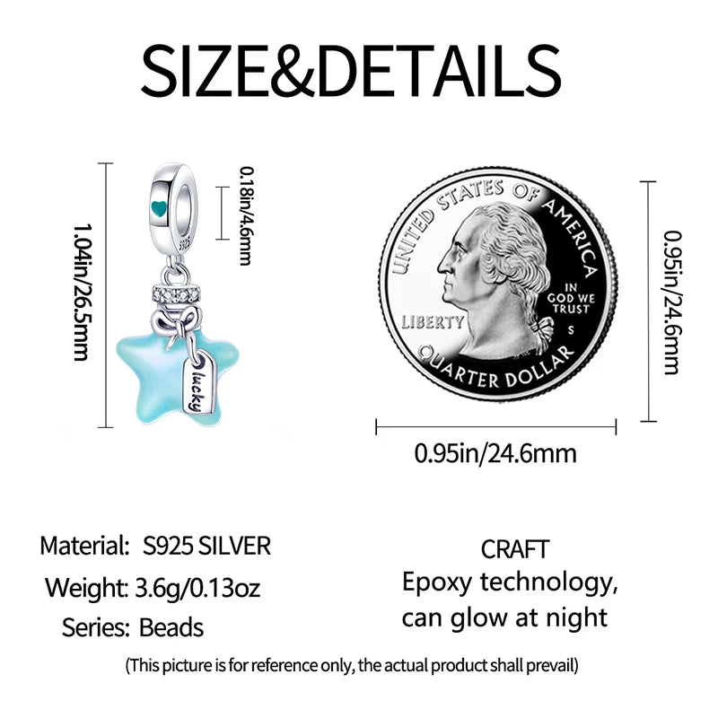 Hot Sale 925 Sterling Silver Charm Beads Glowing Luminous Firefly Star Light Bulb Pendant for Bracelet DIY Charms Jewelry